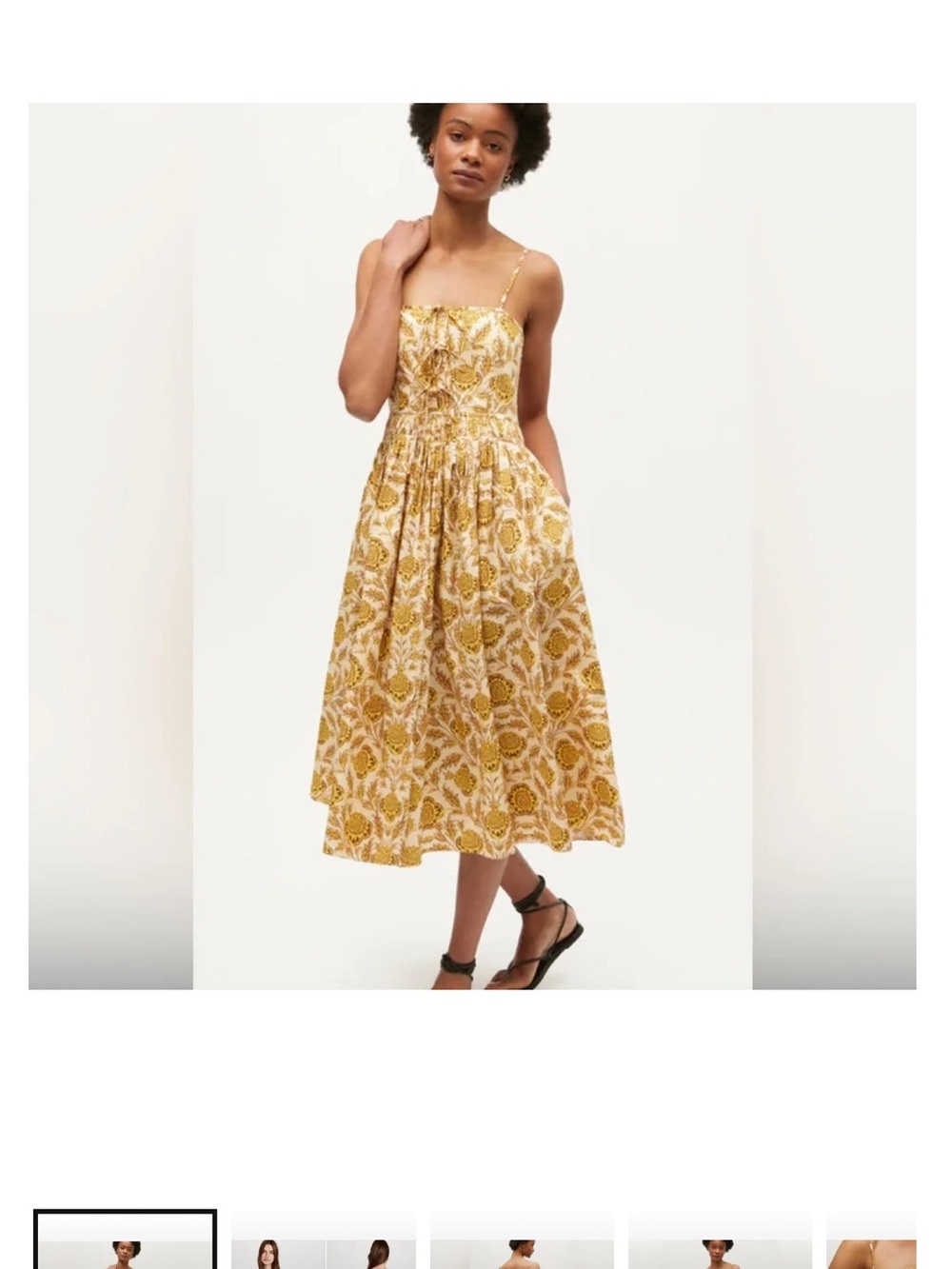 Rhode Katrina Floral Cotton Poplin Midi Dress Yellow New